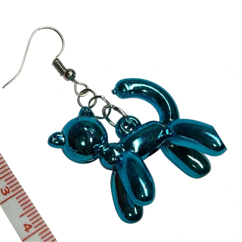 Handmade fun Blue Balloon cat Animal Earrings playful women girls metallic